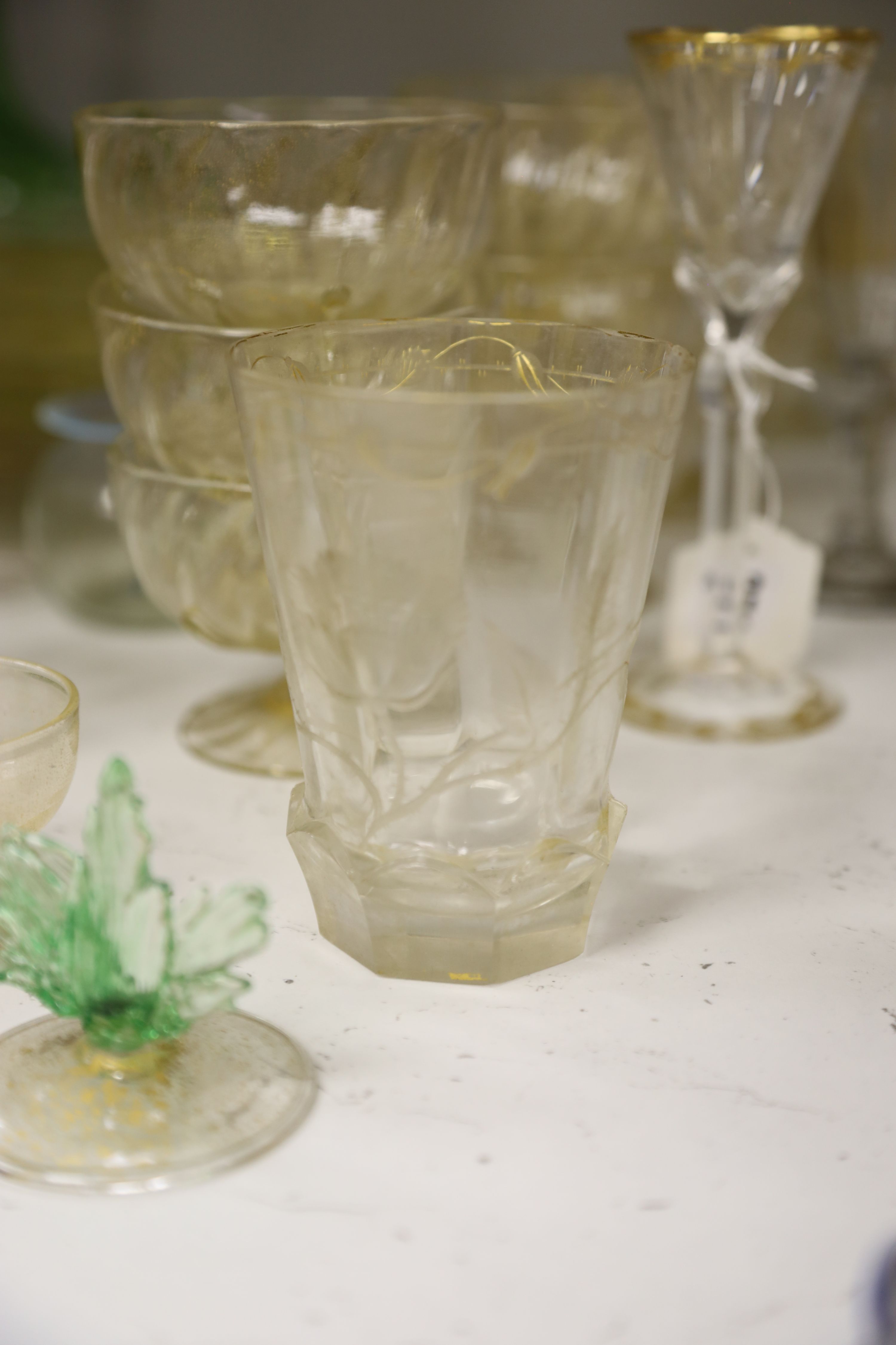 A quantity of Venetian and Bohemian gilded table glass